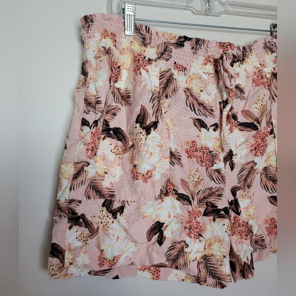 Palm Tree Hawaiian Shorts Linen Blend Pink Vacation Beach Cruise Women' Size XL - Picture 2 of 5